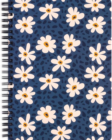 Steel Mill & Co Cute Mini Spiral Notebook, 8.25" x 6.25" Journal with Durable Hardcover and 160 Lined Pages (Leopard Daisy)