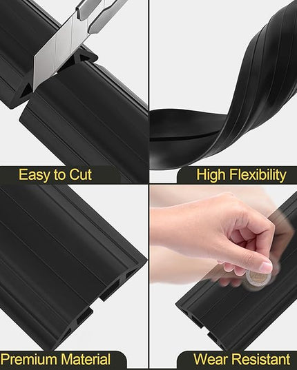 MYFAMIREA 20FT Floor Cord Cover Heavy Duty Cable Cover Protector 3 Channels Extension PVC Floor Wire Cover Outdoor Cord Hider Management Cord Cover for Wire on Floor Home Outdoor (2PCS 10FT, Black)