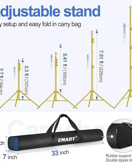EMART Backdrop Stand 10x10ft(WxH) Photo Studio Adjustable Background Stand Support kit with 2 Crossbars, 8 Clamps, 2 Sandbags and Carry Bag for Parties, Events Decoration, Wedding -Titanium Gold