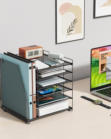 gianotter 6-Tier Paper Organizer With Magazine Holder, Desk Organizers and Accessories, Desk Accessories & Workspace Organizers, File Organizer for Office Supplies Storag (Black, 6-Tier)