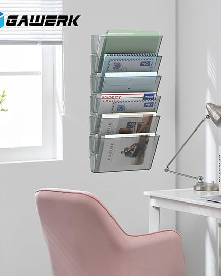 Clear Acrylic Single Pocket, Plastic Hanging Wall Mount File Holder for Office Home (Gray, 4 Pack)