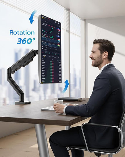 ARES WING Heavy Duty Single Monitor Arm - Fully Adjustable Monitor Mount for 17"-40" Ultrawide Screens Up to 26.4 lbs with Clamp/Grommet Desk Mount and USB A/C, 75/100 Vesa Mount, Black