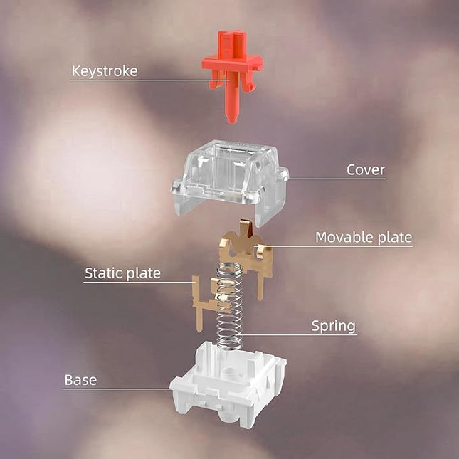 ZhouWang Red Switch 3 Pin 50gf Pre-Lubricated,Dustproof Linear Switch,Suitable for RGB,Mechanical Gaming Keyboards、MX Mechanical Keyboard(Red,36PCS)