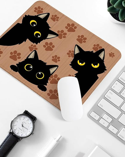 3 Black Cats Square Mouse Pad,Non-Slip Rubber Base Mouse Pad,Home Office Decoration Desktop Accessory,Laptop Mouse Pad for Office Laptops, 9.4x7.8x0.12inch.