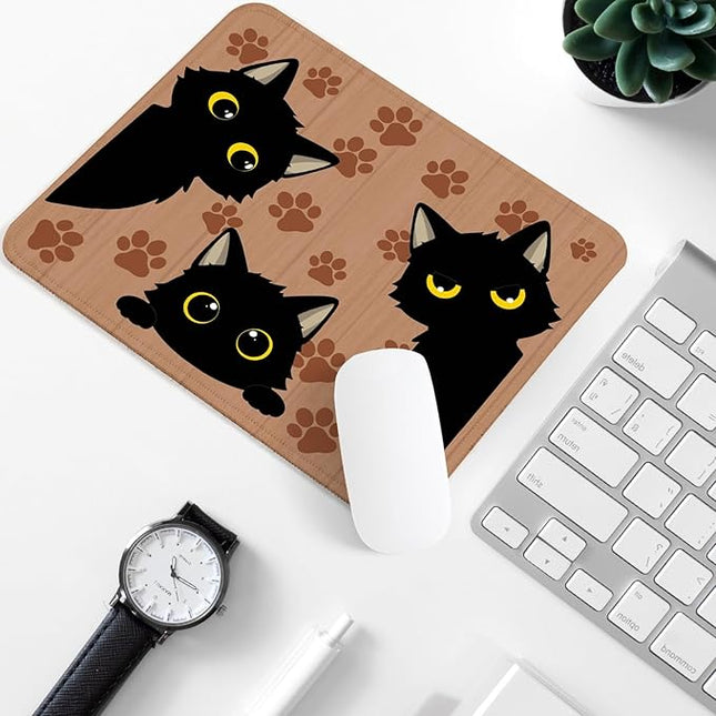 3 Black Cats Square Mouse Pad,Non-Slip Rubber Base Mouse Pad,Home Office Decoration Desktop Accessory,Laptop Mouse Pad for Office Laptops, 9.4x7.8x0.12inch.