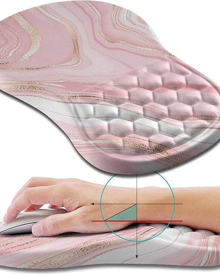 Hokafenle Ergonomic Mouse Pad Wrist Support, Wrist Rest Mousepad for Carpal Tunnel Pain Relief with Integrated Memory Foam Slope Massage Bulge (11.8x7.9 inch,Pink Fluid