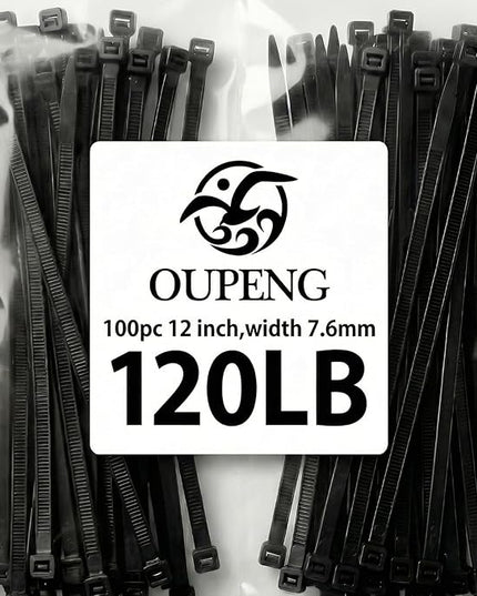 Zip Ties 12 inch ，Heavy Duty Cable Ties with 120 Pounds Tensile Strength，Black Zip Ties，100 Pack, Wire Ties for Indoor and Outdoor Use.