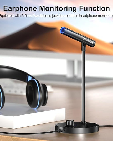 Aokeo USB Microphone, Gaming Microphone for PC with Volume Control Buttons for Recording,Podcasting,Streaming,YouTube,PS5 PS4 Mac Laptop