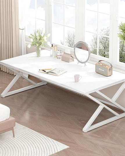 HSH White 70.8" Computer Desk, Modern Large Long Wood Metal Office Desk, Farmhouse Pc Study Work Writing Desk for Two Person, Rustic Double Workstation Executive Desk for Home Bedroom Living Room