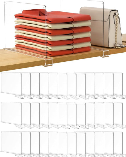 HBlife 36 Pack Clear Shelf Dividers, Vertical Purse Organizer for Closet Perfect for Sweater, Shirts, Handbags in Bedroom and Kitchen, Adjustable Acrylic Bookshelf for Organization