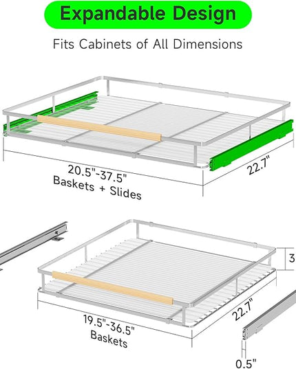 SOFRON Expandable Pull Out Drawers for Cabinets, Kitchen Cabinet Slide Out Shelves, Adjustable Roll Out Drawers, X-Large 2 Pack