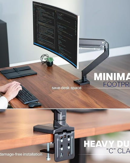VIVO Premium Aluminum Monitor Arm for Ultrawide Screens up to 49 inches and 33 lbs, Heavy Duty Single Desk Mount, Pneumatic Height, Max VESA 100x100, Black, STAND-V101G1