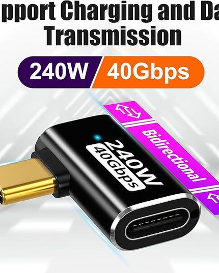 AGVEE 2 Pack Side Angle USB4 USB-C Male to USB-C Female Adapter Converter Video USB 4.0 240W 40G Data Extension Coupler Connector, Black