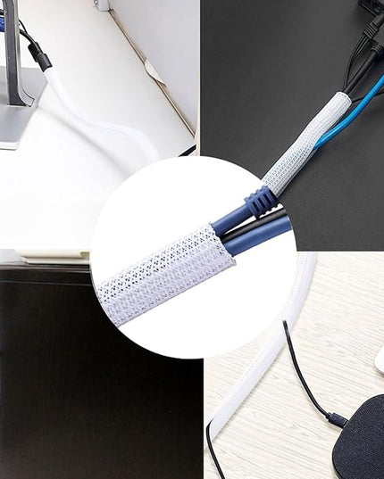 25ft 1 Inch White Cable Sleeve – Split Wire Loom Tubing Cord Protector – Flame Retardant Polyester Cable Cover for Desk, TV, PC Setup – Protects Cords from Pets & Organizes Wires
