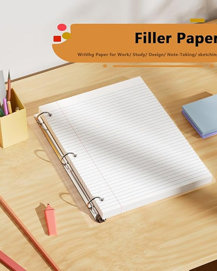 2-Pack White Loose Leaf Paper 260 Sheets Filler Paper 8 * 10.5 College Ruled 3-Hole Punched for 3-Ring Binders Notebook Lined 8" x 10.5"