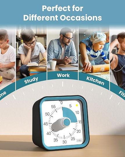 InfPokid Visual Timer for Kids with Pause Function, 60 Minute Countdown Timer for Kids Desk Study, Teaching, Kitchen Cooking, Office Meetings, Time Management for ADHD (Black)