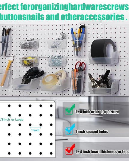 Roowest 60 Pcs Pegboard Cups Pegboard Bins Set, Wall Organizer with Hooks and Loops, Hooks Assortment Organizer Accessory for Office Storage Garage Craft Workshop(Clear)