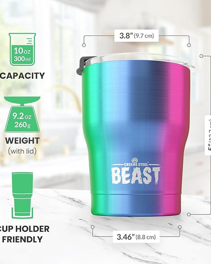 Beast 10 oz Tumbler Stainless Steel Vacuum Insulated Coffee Ice Cup Double Wall Travel Flask (Rainbow)