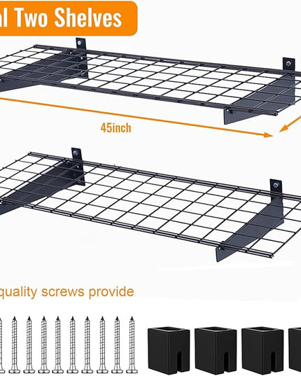 Wallmaster 2-Pack 15x45 Heavy Duty Garage Wall Shelving 45-inch-by-15-inch Wall Mount Garage Storage Rack Floating Shelves Max Load 400lb Black