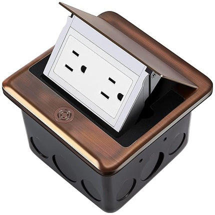 Vagueior Recessed Floor Electrical Outlet Kit,Waterproof Electrical Outlet Covcer Box,Hidden 20A Tamper-Resistant Receptacle Outlet with Slow Elastic Damping ，ETL Certified,Bronze