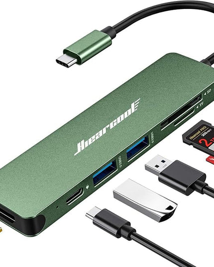 Hiearcool USB C Hub, USB-C Adapter, 7 in 1 USBC to HDMI Multi-Port Adapter Dongle Compatible for Thunderbolt 3 4 MacBook Pro Air Dell Lenovo HP Laptops and Other Type C Devices-Green