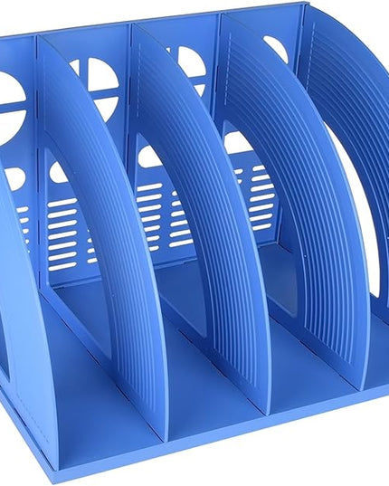 SAYEEC Sturdy Magazine Holder Plastic 4 Compartment Desk File Organizer Vertical Documet A4 File Divider Paper Storage Magazine Rack for Office Home School Organizer Box(Bule)