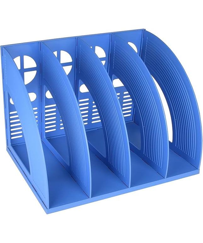 SAYEEC Sturdy Magazine Holder Plastic 4 Compartment Desk File Organizer Vertical Documet A4 File Divider Paper Storage Magazine Rack for Office Home School Organizer Box(Bule)