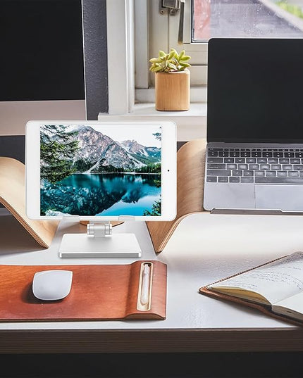 MERRYHAPY Foldable Aluminum Alloy Tablet Stand Desktop Holder Adjustable Multi-Angle Solid Tablet Desk Mount Compatible with Ipad and for Home and Office Use