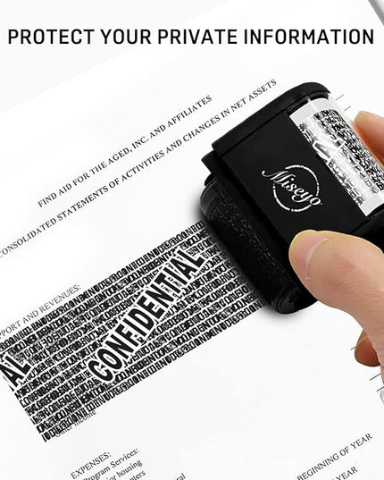 Miseyo Identity Theft Protection Roller Stamp Set - Black (6 Refill Ink Incleded)