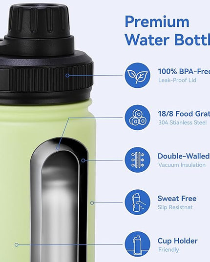 DOMICARE 16 oz Kids Water Bottle for School Stainless Steel Double Wall Vacuum Insulated Water Bottle with Straw lids & Spout Lid, Leakproof BPA Free (Green gradient,4)