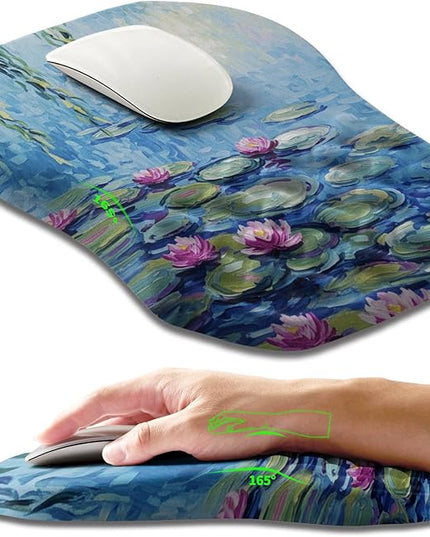 Ergonomic Slope Mouse Pad Wrist Support, Wrist Rest Mousepad for Carpal Tunnel Pain Relief with Massage Bulge and Slow Rebound Memory Foam (12x8 inch, Lotus Pond)