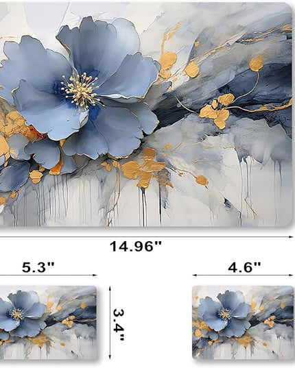 Laptop Skin Sticker Decal Cover, 11.6”12" 13" 13.3" 14" 15" 15.4" 15.6" Laptop Netbook Skin Sticker Cover Art Notebook Protector (2 Wrist Pad Included), Easy to Apply & Removable, Blue Silver Flower