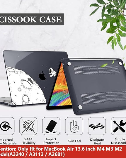 CISSOOK Case Compatible with MacBook Air 13.6 Inch 2022 2024 2025 Release Model A2681 M2 A3113 M3 A3240 M4 Astronaut, Clear Black Space Hard Shell with Keyboard Cover for MacBook Air 13.6", Astronaut