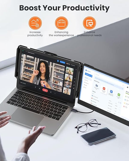 Laptop Screen Extender 14-inch, 1080P FHD Portable Monitor, Type-C/HDMI/USB-A Plug & Play, Laptop Monitor Extender fits Laptops with Screen up to 15.35" Wide, Compatible with Windows, Mac, Chrome