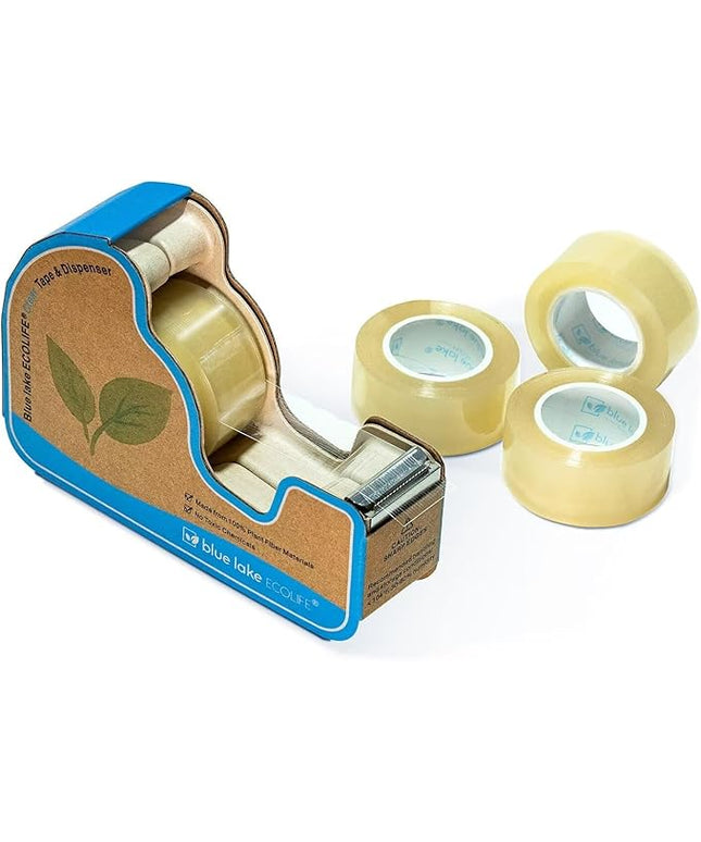 Tape Dispenser Desk，Plastic-Free Tape Dispenser with 4 Rolls 3/4 in x 640 in Transparent Tape, Tape Dispenser Desk for Gift Wrapping, Office, Home, School