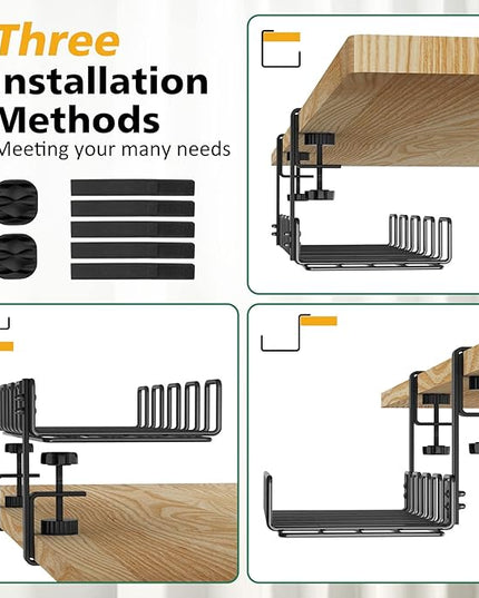 REFLYING Under Desk Cable Management Tray, L 15.7'' W 6.3'' No Drill Steel Desk Cable Organizers, Wire Management Tray
