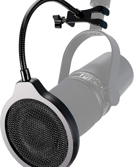 YOUSHARES Pop Filter - 4 Inch 3 Layers Metal Windscreen with Flexible 360° Gooseneck Clip Mic Mask Shield Compatible with Shure MV7 Mic