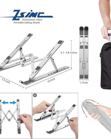 Laptop Stand, Laptop Riser Computer Stand for Desk, Adjustable Aluminum Foldable Portable Desktop Holder, Compatible with MacBook Air pro, iPad, Lenovo, 10-15.6” Laptop and Tablets (Silver)