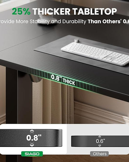 SIAGO Electric Standing Desk Adjustable - 55 x 24 Inch Sit Stand up Desk with 0.8 Inch Thick Tabletop - Adjustable Height Table with 3 Memory Preset, Cable Management for Home Office