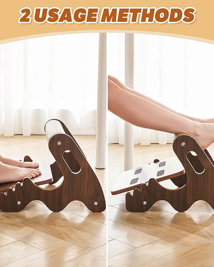 Foot Rest for Under Desk at Work- Adjustable Rocking Foot Stool with 3 Height Positions and Soft Crossbar, Ergonomic Wooden Footrest with Anti-Slip Surface for Home, Office