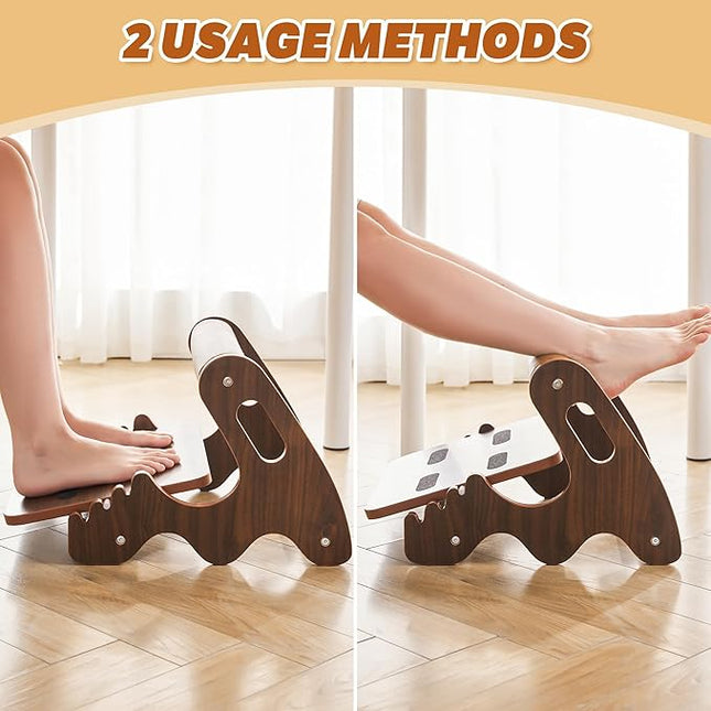 Foot Rest for Under Desk at Work- Adjustable Rocking Foot Stool with 3 Height Positions and Soft Crossbar, Ergonomic Wooden Footrest with Anti-Slip Surface for Home, Office