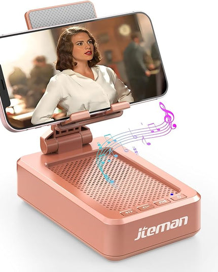 JTEMAN Cell Phone Stand with Bluetooth Speaker,Brithday Gifts for Men Women,Phone Speaker Amplifier,Kitchen Gadgets for Men,Phone Holder for Desk - Rose Gold
