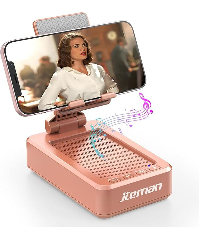 JTEMAN Cell Phone Stand with Bluetooth Speaker,Brithday Gifts for Men Women,Phone Speaker Amplifier,Kitchen Gadgets for Men,Phone Holder for Desk - Rose Gold
