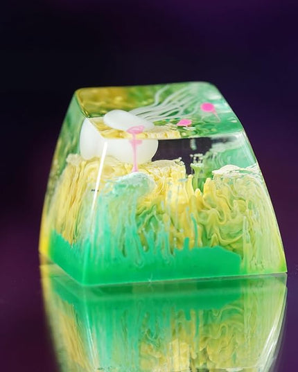 Jellyfish Artisan Keycap Yellow Green Coral Reef R1 SA Profile Custom Sea Creature Keycaps 1U ESC Handmade Gaming Resin Key Cap Cherry MX Switch Compatible Mechanical Keyboard Jellyfish Lover Gift