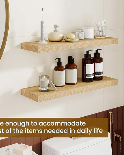 Dreamland 24Inch Floating Shelves for Wall, Rustic Wooden Floating Shelves for Bathroom|Bedroom|Kitchen, 2 Pack Deep Wall Mounted Book Shelf, Wood Storage Display Shelf for Home Decor, Oak