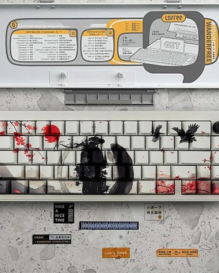 PBT Keycaps - Side Print Keycaps, Shine Through Custom Key caps 75 Percent, Ink Painting Keycap Set Dye Sub & Double Shot, 131 Keys Cherry Profile Keyboard Keycap for Mechanical Keyboard, Wuxia