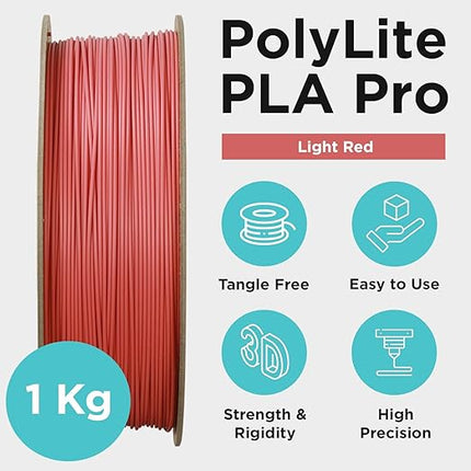 Polymaker PLA PRO Filament 1.75mm 1kg, Tough & High Rigidity Light Red 3D Printing Filament, PolyLite PLA PRO 3D Printer Filament 1.75mm, Print with Most 3D Printers