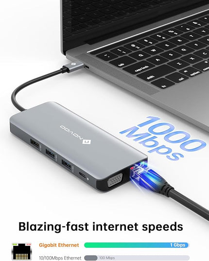 USB C Docking Station Dual HDMI Adapter, 11 in 1 Multi Display Docking Station Dual Monitor with 2 HDMI, VGA, 100W PD, 4 USB, USB C Hub Multiport Dongle Compatible with MacBook/Dell/HP/Lenovo Laptops
