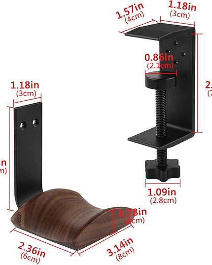 GEEKRIA Wooden Headphones Stand Compatible with Apple AirPods Max, Sony WH-1000XM6 Headphone Hook, Earphones Hanger Mount, Dual-Purpose Aluminum Headset Desktop Clip with Walnut Holder