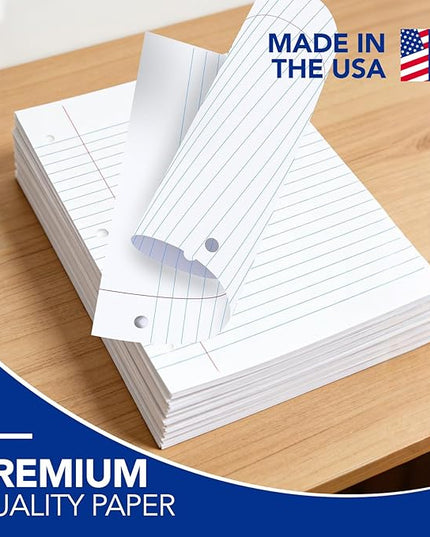 KAISA Loose Leaf Notebook Paper, Wide Ruled, 300 Sheets Per Lined Paper, 8" x 10.5", 3 Hole Punched for 3 Ring Binder, Canary, Made In USA